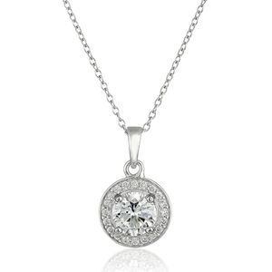 NEW 925 Sterling Silver Diamond Halo Pendant Necklace